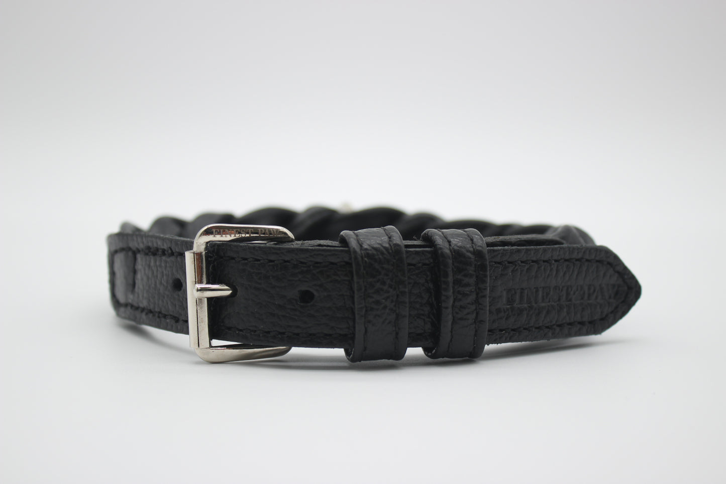 FinestPaw_Halsband_Vollgeflochten_schwarz_xxl_silber_front