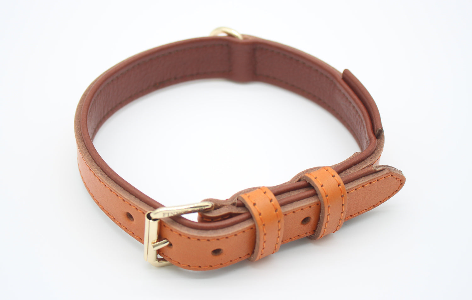 FinestPaw_Halsband_Klassik_Premium_orange_m_gold_oben
